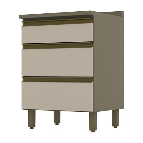 Balcão 3 Gavetas 60cm com Tampo Connect Duna/Cristal - Móveis Henn