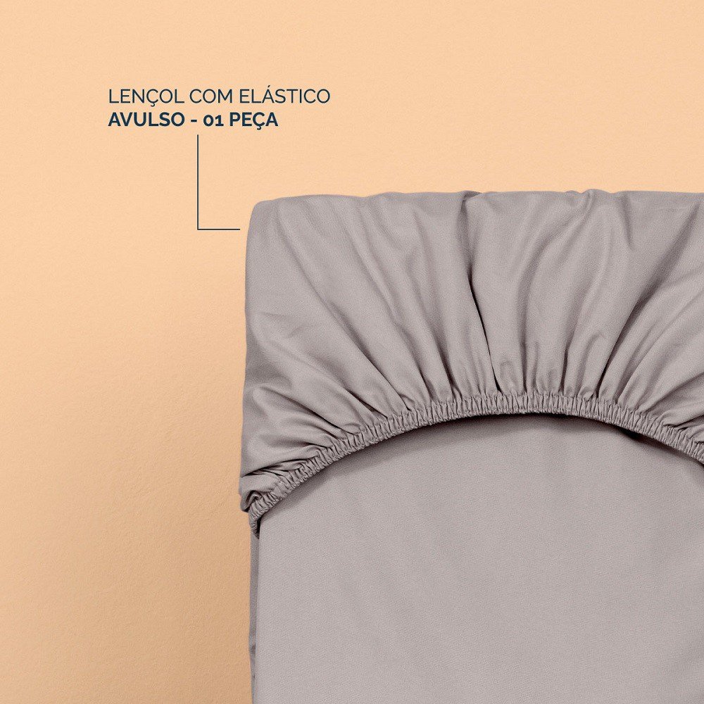 Jogo de Cama Lencol Slim Casal com Elástico 200 Fios Cinza - 4