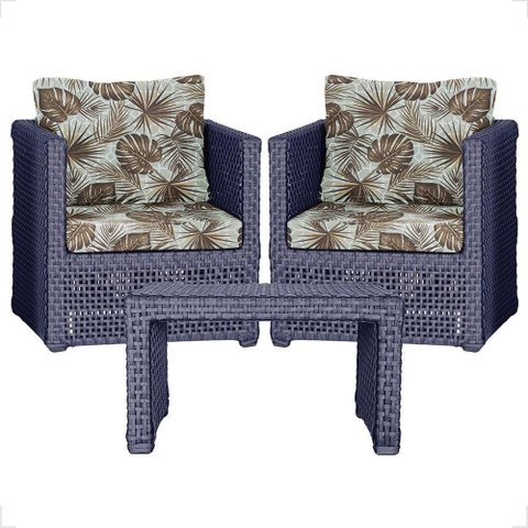 Mesa e 2 Poltronas Madri Corda Náutica Estofado 6 Trama Azul
