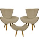 Ver imagem 1 de Kit 2 Poltronas Decorativas Para Sala Recepção Escritório Consultório + Puff Emilia Suede