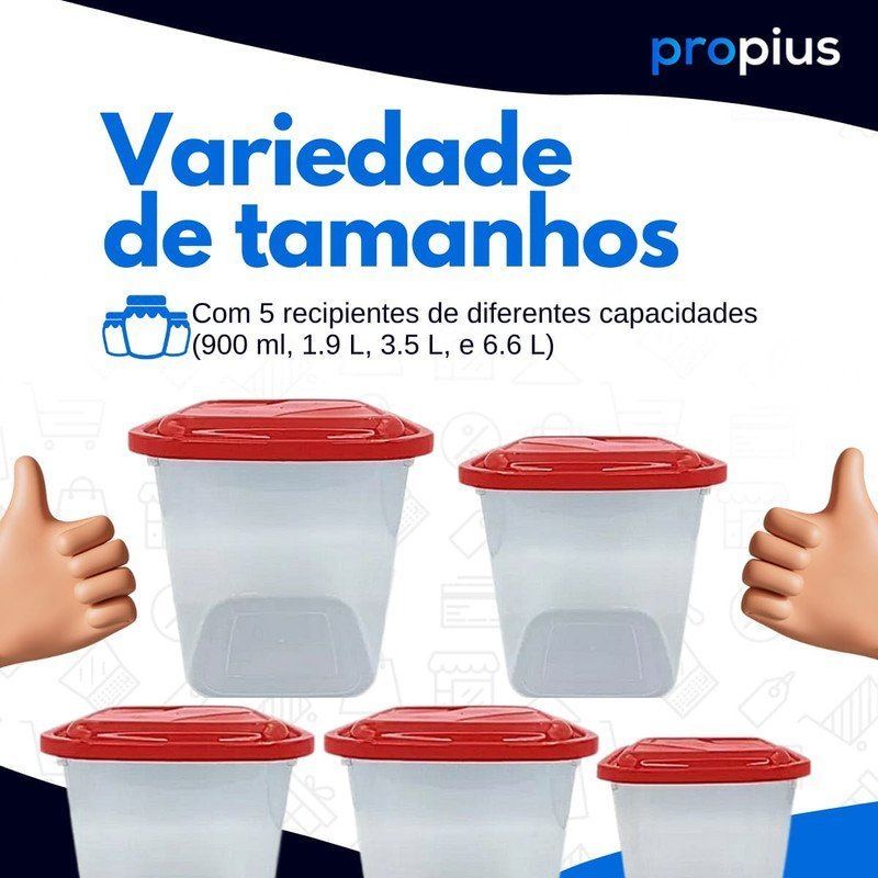 Porta Mantimento 5 Peças Transparente Feijão Arroz Café Açúcar Farinha Dispenser Organizador Freezer - 5