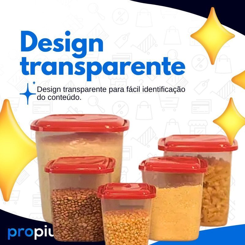 Porta Mantimento 5 Peças Transparente Feijão Arroz Café Açúcar Farinha Dispenser Organizador Freezer - 2