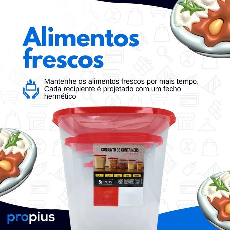 Porta Mantimento 5 Peças Transparente Feijão Arroz Café Açúcar Farinha Dispenser Organizador Freezer - 3
