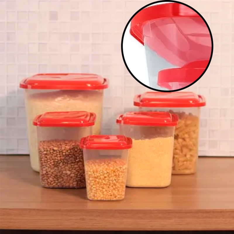 Porta Mantimento 5 Peças Transparente Feijão Arroz Café Açúcar Farinha Dispenser Organizador Freezer - 1