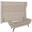 Ver imagem 1 de Kit Cabeceira Cama Box Queen 160 Cm Madrid com Puff Recamier Santorini Linho Creme - Lyam Decor