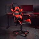 Ver imagem 1 de Cadeira Gamer Escritório Reclinável Giratória Assento Couro Preto/Vermelho