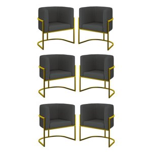 Kit 6 Cadeiras Poltrona Lua Corino Gold Balaqui Cinza