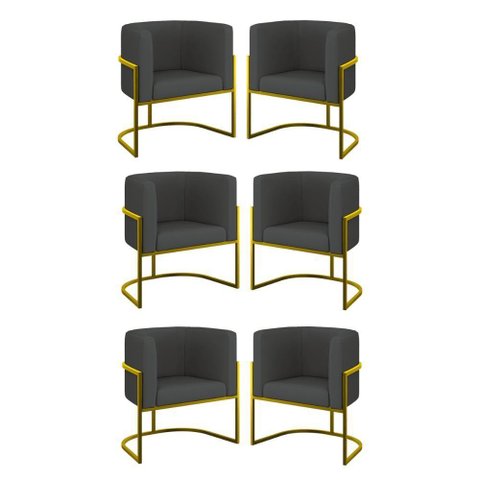 Kit 6 Cadeiras Poltrona Lua Corino Gold Balaqui Cinza