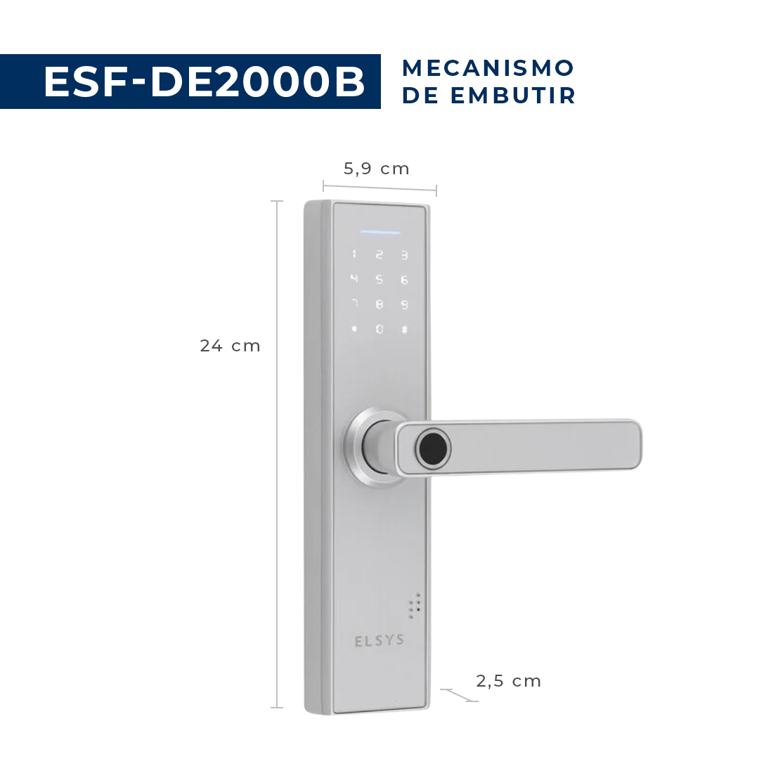 Fechadura Digital de Embutir Esf-de2000b + Instalação Prata Elsys - 6