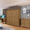 Ver imagem 1 de Conjunto Quarto: Guarda-Roupa 4 Portas, Escrivaninha, Cômoda 4 Gavetas Topázio Freijó Madeira Pinus