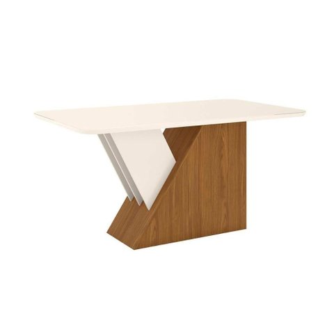 Mesa para Cozinha Épic Sc24 + Tampo Madeirado Vidro Curvo 160x90cm Nature-off White - Henn