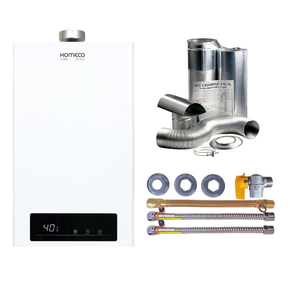 Aquecedor de Água A Gás Komeco 21D HOME 21 Litros com kit COMPLETO Gás:GLP - 1