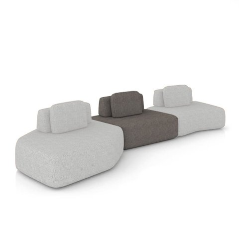 Sofá 3 Lugares Orgânico com Chaise e 2 Módulos Berlim Bouclê Cinza Claro/grafite K01 - D'rossi