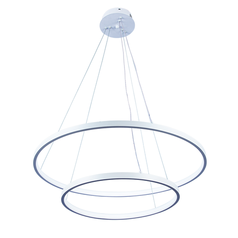 Lustre Pendente Moderno 2 Anéis 40 e 60cm Arco Ring Led 45w 6500k:branco - Luz Branca Fria 6500k