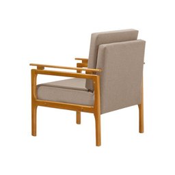 Poltrona Decorativa Pés de Madeira Maciça Yasmin Linho Bege - 4