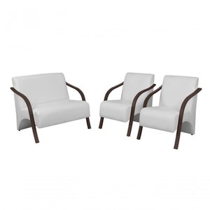 Conjunto Poltronas Vênus Pés Madeira Courino Branco