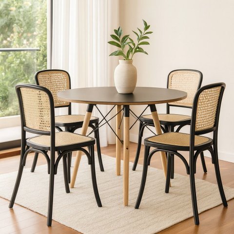 Kit 4 Cadeiras Amis Rattan Preta Polipropileno Sala Cozinha Jantar Restaurante Eventos - La Mobilia