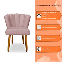 Cadeira de Jantar Pétala Estofada Pés Palito Veludo Rosê Claro - Montanaris Decor - 5