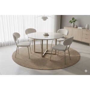 Jogo Mesa de Jantar com 4 Cadeiras Off White Tecido Boucle