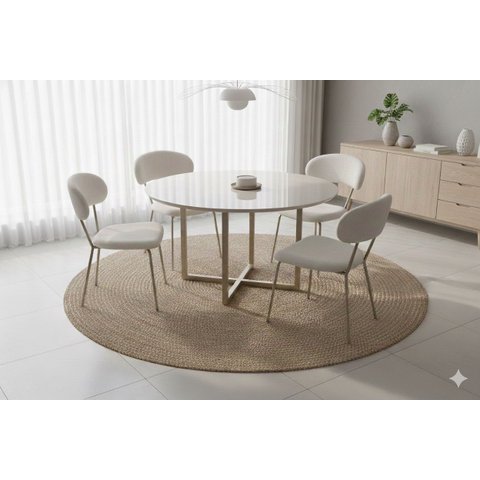 Jogo Mesa de Jantar com 4 Cadeiras Off White Tecido Boucle