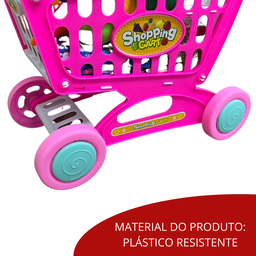 Carrinho de Compras Infantil Com Acessórios Brinquedo Supermercado Rosa - 6