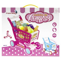 Carrinho de Compras Infantil Com Acessórios Brinquedo Supermercado Rosa - 7