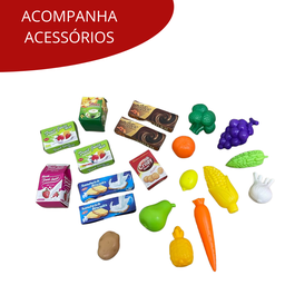 Carrinho de Compras Infantil Com Acessórios Brinquedo Supermercado Rosa - 4