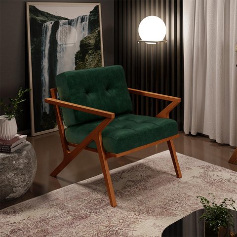 Poltrona Decorativa Sala de Estar com Cintas de Corano Laís B04 Facto Verde Musgo - Lyam Decor