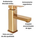 Ver imagem 5 de Torneira Acqua Metais Quadra 2026 Dourada Banheiro