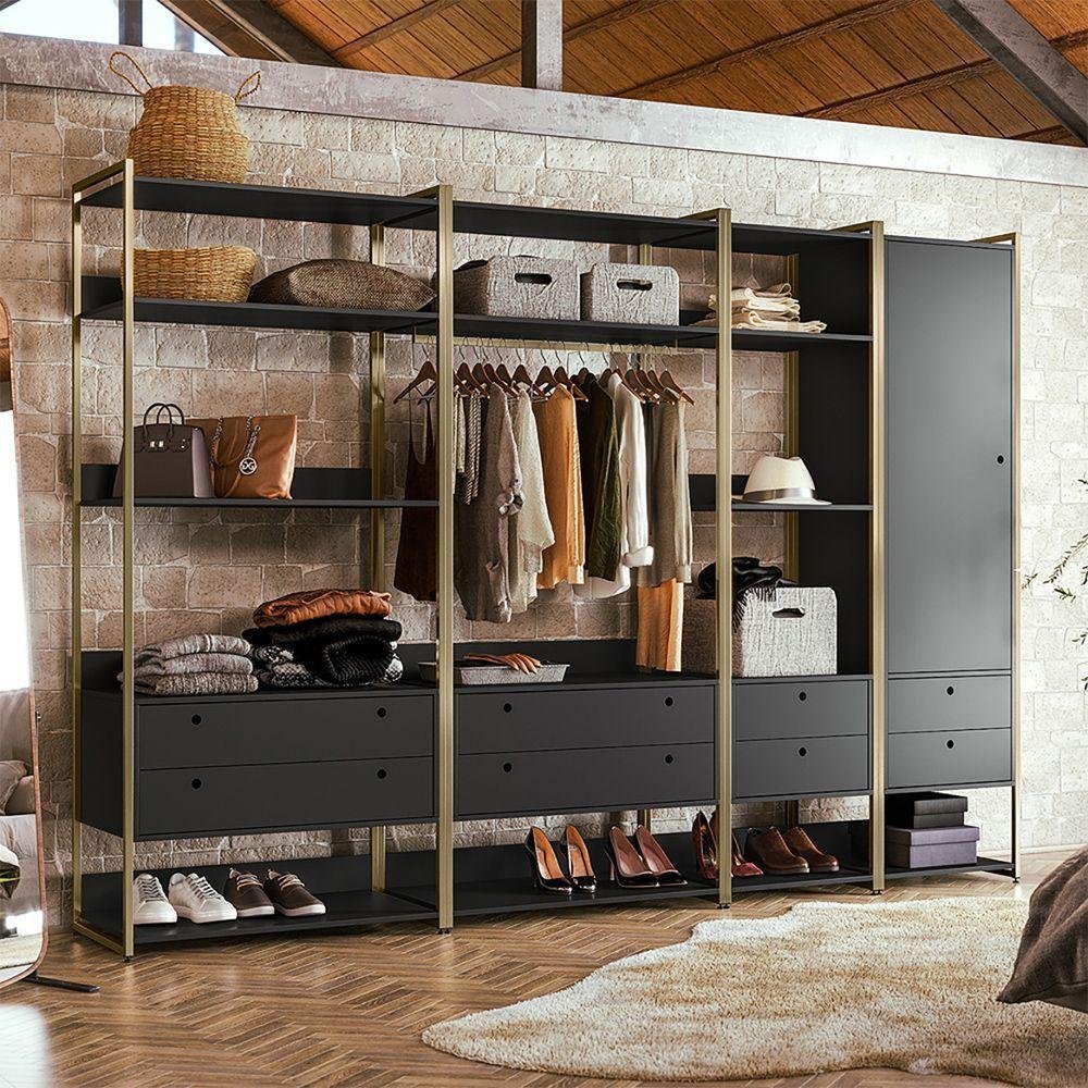 Closet Casal Modulado Completo Industrial Aberto Olivar - Preto - Cor ...