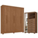 Ver imagem 1 de Guarda Roupa Casal Toledo 6 Portas de Bater 6 Gavetas MDP Cômoda 1 Porta com Espelho Jatobá