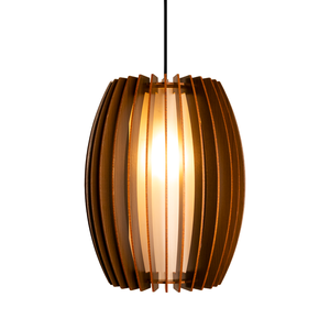 Luminária Lustre Pendente Vazado Aletado Mdf Madeira Rustico Cor:café