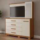 Ver mais imagens de Cômoda Sapateira com Espelho e Painel para Tv 2 Portas 4 Gavetas Lecco A04 Cinamomo Off White -
