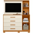 Ver imagem 6 de Cômoda Sapateira com Espelho e Painel para Tv 2 Portas 4 Gavetas Lecco A04 Cinamomo Off White -