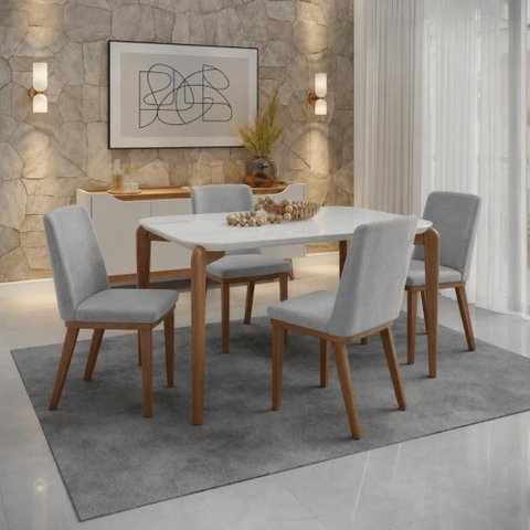 Conjunto de Jantar Mesa c/Vidro Donatella 4 Cadeiras Kalina - Cinza