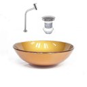 Ver imagem 2 de Cuba de Vidro 42cm Dourado Real + Valvula + Torneira Cromada