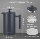 Ver imagem 3 de Secura Cafeteira Francesa de Aço Inox 304 com 2 Filtros Extras 1l (cinza)