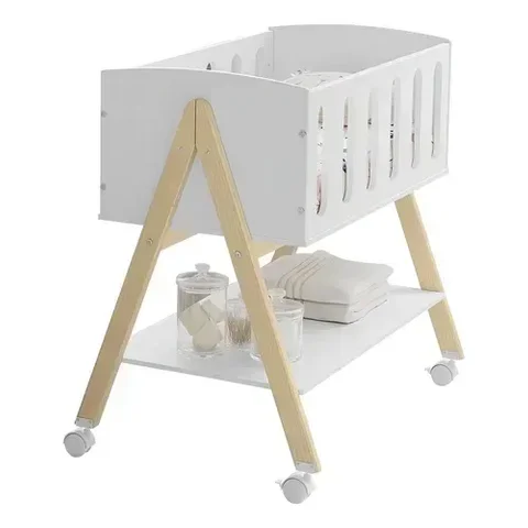 Berço Mini Sissi Matic Mdf Branco Natural Prático e Versátil Infantil