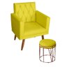Kit 1 Poltrona Para sala de Estar Bianca Capitonê Rodapé e 1 Puff Babu Suede Amarelo - Móveis - 1