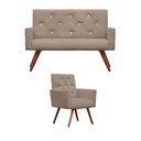 Ver imagem 1 de Kit Namoradeira + 1 Poltronas Decorativas Nina Capitonê Suede Bege Rosado com Strass - Dominic Decor