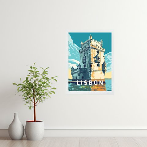 Quadro Decorativo Torre de Belém - Portugal 24x18cm - com Vidro:moldura Preta