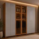 Ver imagem 1 de Guarda-Roupa Casal 100% MDF c/Vidro 6 Portas 6 Gavetas Pés 273cm Multimóveis CR35546 Madeirado/Off