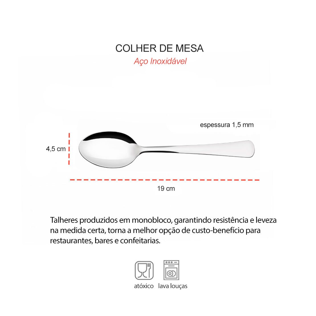 Colher de Mesa Aço Inox Talheres Restaurante Buffet 6un - 3