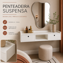 Ver imagem 3 de Penteadeira Camarim Suspenso Off White 100cm Quarto Closet Parede Pequena Simples Livia