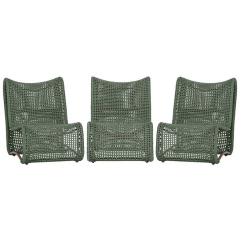 3 Poltronas Texas em Alumínio Pintura Marrom Corda Náutica Trama Original