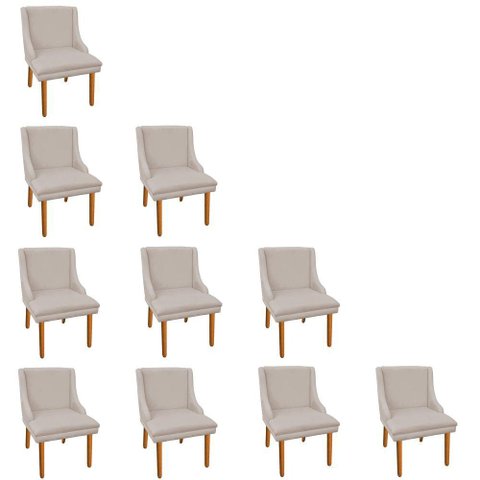 Kit 10 Cadeiras de Jantar Suede Bege Pés Palito