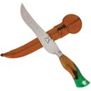 Ver imagem 1 de Faca Artesanal Forjada Integral Churrasco Pena Folha Inox 420c Cabo Híbrido Madeira e Resina Verde