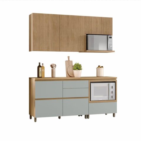 Cozinha Rainha 4 Peças 4 Portas 5 Gavetas MDF 190cm Verde e Nature Nesher Móveis