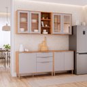 Ver imagem 1 de Cozinha Modulada 4 Peças Brilhante com 2 Balcões e 2 Armários Aéreos Bege/Cinamomo/Platina