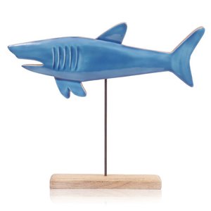 Escultura Madeira Tubarão Azul 40x35x5cm